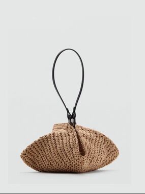 Mango Beige Woven Clutch with Black Strap